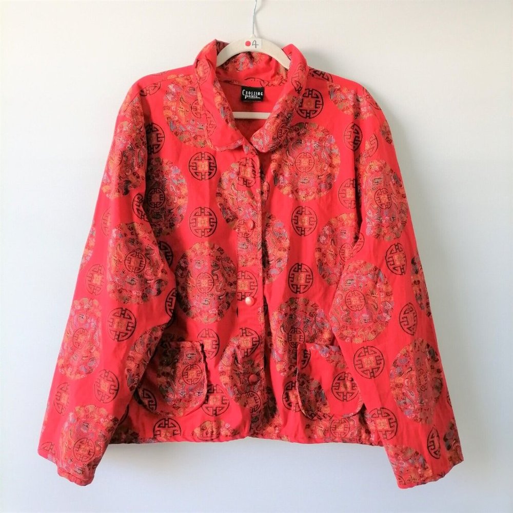 Crossing Pointe Womens Red Long Sleeve Printed Button-Up Blouse Top Size 2X